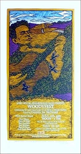 Woodyfest Poster Woody Guthrie 100th Bday Ülke Joe İmzalı Serigrafi