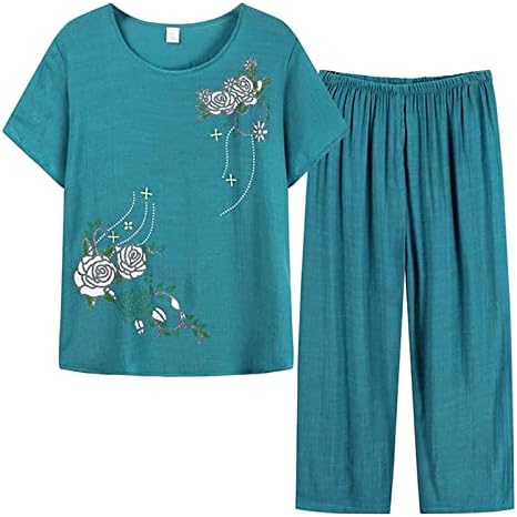 Yaz Setleri Kadınlar 2 Parça Kıyafetler Artı Boyutu Rahat Kısa Kollu Tees ve Pantolon Setleri Yaşlı Kadınlar Rahat Yoga Seti