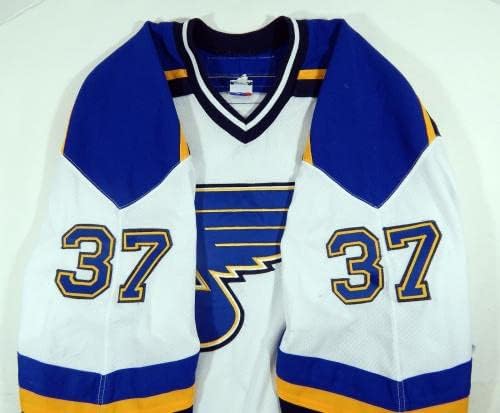 2000-01 St. Louis Blues Jeff Finley 37 Oyun Kullanılmış Beyaz Forma DP12235 - Oyun Kullanılmış NHL Formaları