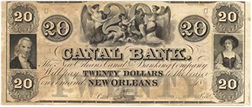 20 $Kanal Bankası-New Orleans, Louisiana-Eski Banknot-C. U. Ama Tonlu Durum-Kağıt Para