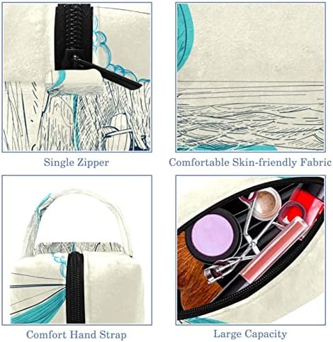 TBOUOBT Makyaj Çantası Seyahat kozmetik çantası Kılıfı Çanta fermuarlı çanta, Vintage Soyut Sanat Okyanus Yelkenli Gemi