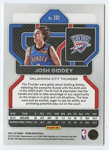 2021-22 Panini Prizm 301 Josh Giddey Oklahoma City Thunder RC Çaylak NBA Basketbol Bankası Ticaret Kartı