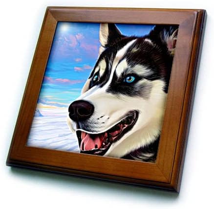 3dRose Sibirya Husky Köpek Portresi. Mavi Gökyüzü, Beyaz Kar. Dijital Sanat. - Çerçeveli Fayans (ft-376162-1)
