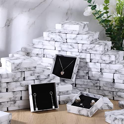 Fumete 150 Adet Karton Mücevher Kutuları Mermer Beyaz Hediye Kutusu Bilezikler için Kağıt Hediye Kutuları Kolye Küpe Yüzük