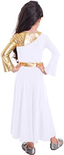 Oyolan Çocuk Kız Metalik Liturjik Övgü Dans Elbise Çan Kollu Lirik Önlük İbadet Kostüm Kilise Giyim