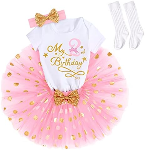 IBTOM KALE Bu Benim 1/2 /1st /2nd/3rd Doğum Günü için 4 adet Kıyafetler Bebek Kız Kek Smash Etek Kafa Bandı ve Çorap Prenses
