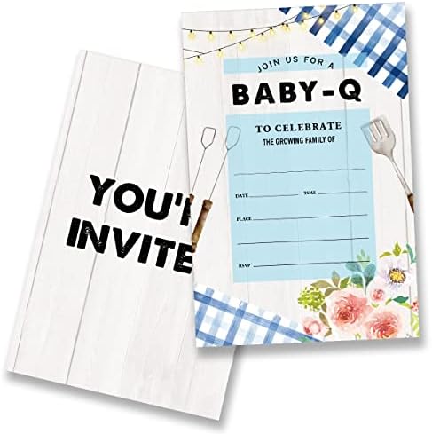 Baby-Q Bebek Duş Partisi Davetiyeleri Zarflı 20'li Set, Barbekü Temalı Bebek Duş Partisi Davetiye Kartlarını Doldurun (Çift