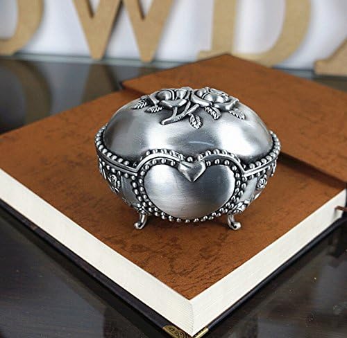 Sonsuz U Lüks Yumurta Şekilli Gravür Kalp ve Gül Kadınlar / Kızlar Biblo Mücevher Kutusu Antika Gümüş Küçük