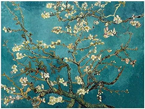 Alonline Art-Vincent Van Gogh'tan Badem Çiçeği / Kayın Çerçeveli Resim %100 Pamuklu Kanvas üzerine Basılmış, Köpük Tahtaya