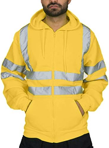 WENKOMG1 Yüksek Görünürlük Kapüşonlu Ceket Hi Vis Baggy Hoodie Açık Emniyet Yansıtıcı Tam Zip Giyim ile Cep
