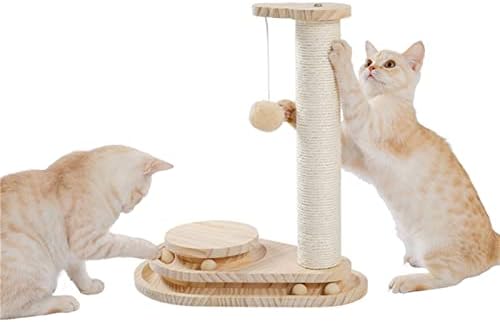 ZLXDP İnteraktif Ahşap Kedi Oyuncak Çift Katmanlı Dönen Akıllı Parça Topu Kedi tırmalama sütunu Sarkan Top ile Pet İnteraktif
