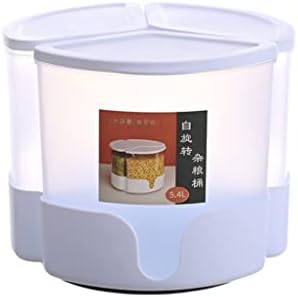 SLNFXC 5.4 L Döner Pirinç Dağıtıcı Kova Rotasyon Tasarım Mutfak 3 Bölmeli Pirinç ve Tahıl Saklama Kabı (Renk: E, Boyut: 5.4