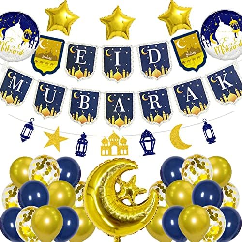 Eid süslemeleri ev için Eid Mubarak süslemeleri Eid Mubarak Afiş Eid Mubarak Balonlar Glitter Yıldız Ay Garland Müslüman