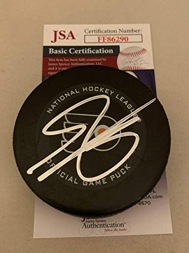 Shayne Gostis imzalı Philadelphia Flyers Oyun Diski imzalı JSA İmzalı NHL Diskleri