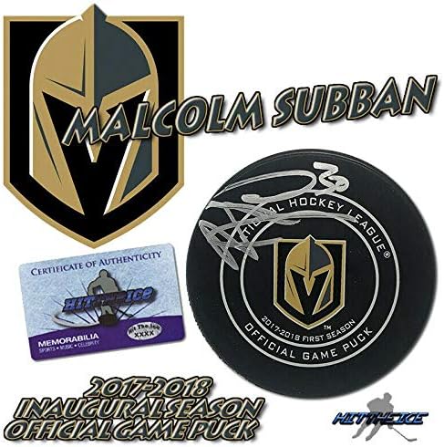 Malcolm Subban İmzalı Vegas Altın Şövalyeleri Açılış Sezonu Resmi Oyun Diski-İmzalı NHL Diskleri