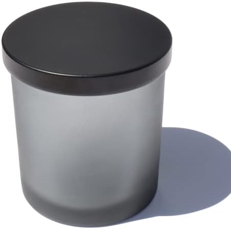 LuxyM-Siyah Mat Metal kapaklı 7 Oz Buzlu Gri Mum Kavanozları (12 Adet) - Mum Yapımı için Mum Kavanozları-Kapaklı küçük Cam