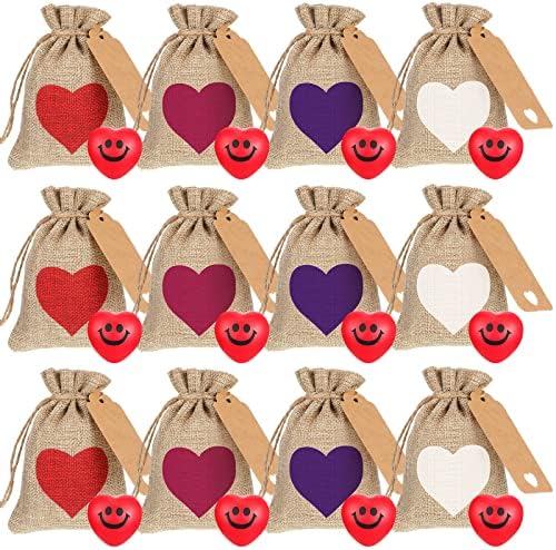 36 Adet sevgililer Günü İpli Mevcut Çanta Kalp Çuval Bezi Etiketleri ile Kişiselleştirilmiş Favor Çanta Kalp Stres Topları