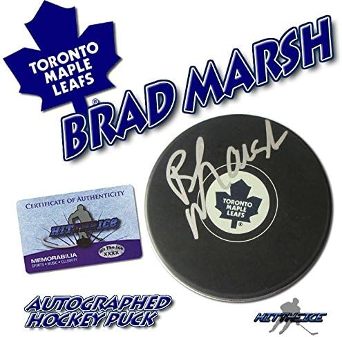 BRAD MARSH, TORONTO MAPLE LEAFS Diskini COA İmzalı NHL Diskleriyle İmzaladı