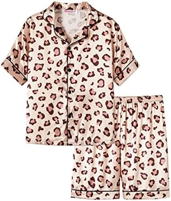 Saten Pijama Kızlar için Ceket Tarzı Tek Boynuzlu At ve Kedi İpek Düğme Aşağı PJ Seti Boyutu 6-16
