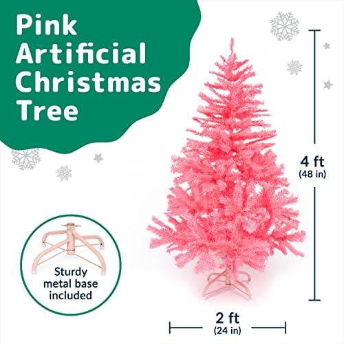 Prextex 4 Ayak Pembe Noel Ağacı - 320 ipucu Premium Menteşeli Yapay Kanada Köknarı Tam Gövdeli Pembe Noel Ağacı Hafif ve