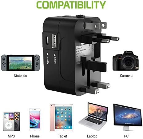 Seyahat USB Plus Uluslararası Güç Adaptörü 3 Cihaz için Dünya Çapında Güç için Samsung Galaxy Tab E Lite 7.0 ile Uyumlu USB
