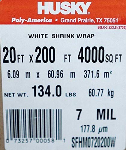 Husky 20' x 200' 7 Mil Marka Shrink Ambalaj-Beyaz