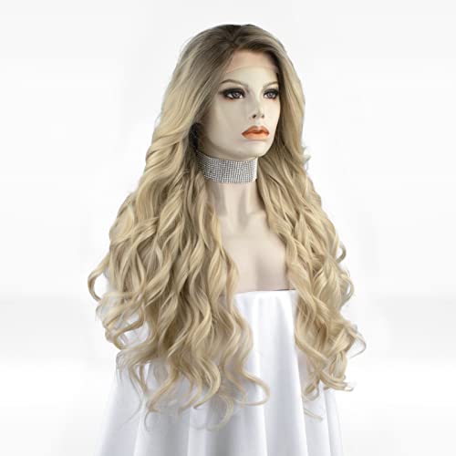 IMSTYLE Ombre Sarışın dantel ön peruk Uzun dalgalı sentetik saç peruk kadınlar için kalın yumuşak ısıya dayanıklı saç peruk