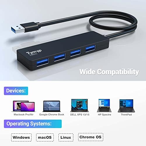 USB Hub, Tymyp USB Hub 3.0 4 Port Aktarım Hızı 5 Gbps, Ultra İnce Veri USB Splitter ile Uyumlu MacBook, MacBook Pro / Hava,