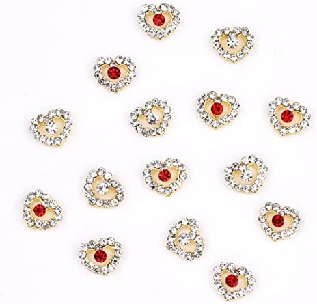 TEEKME 40 adet Mix 20 Farklı Tasarımlar Renkli 3D Kalp Tırnak Takılar Rhinestones Kırmızı Pembe Bling tırnak mücevheri Mücevherleri