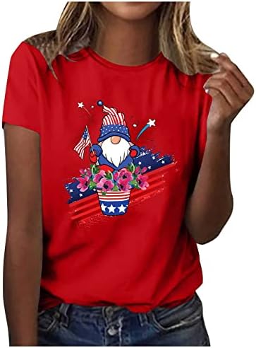4TH Temmuz Gömlek Kadınlar için Bağımsızlık Günü Gömlek Vatansever Gnome Baskı Üstleri 2023 Yaz Casual Tunik Tee bayanlar