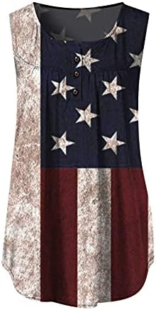 Kadın Amerikan Bayrağı Üstleri Kolsuz Henley Gömlek Kare Boyun pilili kolsuz bluz Pilili Dökümlü Gevşek Fit Bluzlar