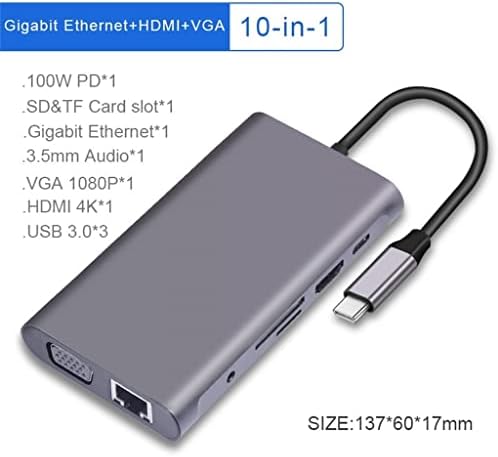LYSLDH USB C HUB Tipi C 3.1 ila 4 k RJ45 LAN Ethernet USB3.0 Adaptörü Dock Hava Pro PC Aksesuarları (Renk: Gri, Boyut: C)