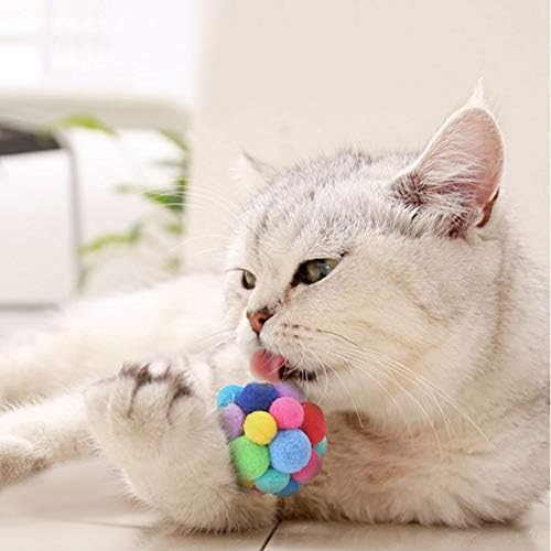 Pet Kedi Oyuncak Top Seti Renkli El Yapımı Çan Streç Topu İnteraktif Teaser Malzemeleri Kediler ve Yavru Kedi için Egzersiz