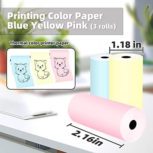 3 Rulo Termal Renkli yazıcı Mini Pembe Kağıt Çocuklar Kağıt Kamera Dolum baskı kağıdı (Mavi / Sarı / Pembe, 55X30mm / Rulo)