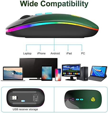 LED Kablosuz Fare, Bluetooth Fare ve 2.4 GHz Anında Bağlantı,Şarj Edilebilir Ultra Sessiz İnce, 3 DPI Dizüstü/MacBook/PC/Tablet/iPad