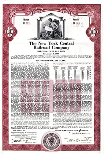New York Merkez Demiryolu A. Ş. - 1.000, 500 veya 100 Dolarlık Tahvil