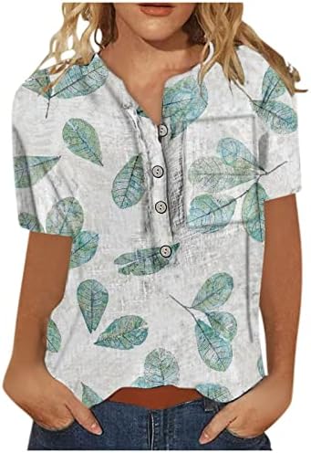 lcepcy Yaz Rahat T Shirt Kadınlar için Çiçek Baskı Düğmesi Henley Gömlek Kısa Kollu Bluzlar Tunik Üstleri Cep