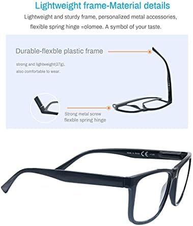 OLOMEE okuma gözlüğü 1.75 Büyük Boy Büyük Kare Erkek Okuyucular Siyah Çerçeve 4 Paket,rahat Hafif Okuma Gözlükleri Esnek