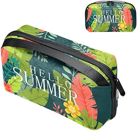 Taşıma çantası Seyahat kılıf çanta USB kablo düzenleyici Cep Aksesuar Fermuar Cüzdan, Merhaba Yaz Tropikal Yapraklar Hawaii