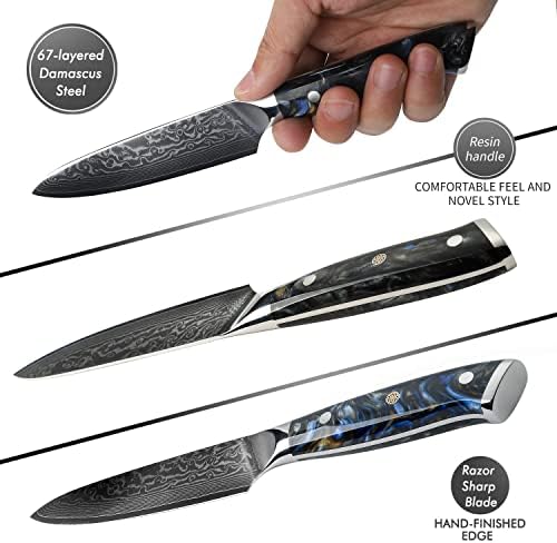SANMUZUO 5 İnç Mutfak Maket Bıçağı - Xuan Serisi Mutfak Bıçakları - VG10 Şam Çelik Reçine Saplı (Yıldızlı Siyah)