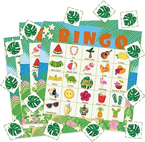 WATINC 41 pcs Hawaiian Bingo Oyunu, Tropikal Yaz Parti Oyunları ile 24 Oyuncular, Hawaiian Bingo Kartları için Çocuklar Okul