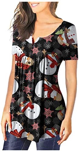 Noel Üst Kadınlar için Rahat Yuvarlak Boyun Kısa Kollu Tunik Bluz Kazak Gizlemek Göbek Moda Yaz Tee Gömlek