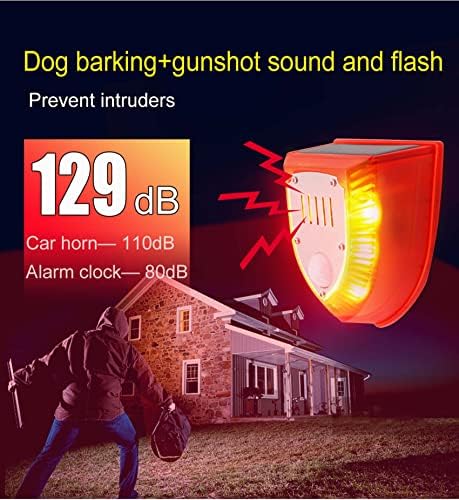 LAFEINA güneş enerjili hareket sensörü sensörlü ışık ve Ses Alarmı, 129dB Ateşli Silah ve Köpek Barking Ses ve çakarlı lamba