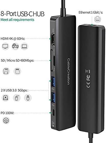 USB C Hub 4 K 60 hz, CableCreation 7-in-1 USB-C Hub Multiport Adaptörü Paketi ile 8 K 48 Gbps Ultra Yüksek Hızlı HDMI Kablosu