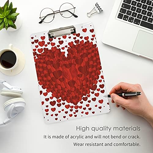Kırmızı Kalpler Sevgililer Günü Metal Klipsli Plastik Panolar Mektup Boyutu Pano Hemşirelik Sınıfı Ofis Malzemeleri için