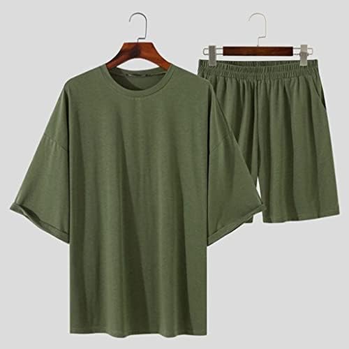 n / a Erkekler Setleri Düz Renk Yaz o boyun Yarım Kollu t shirt Elastik Bel Şort Streetwear Gevşek (Renk: Yeşil, Boyut :