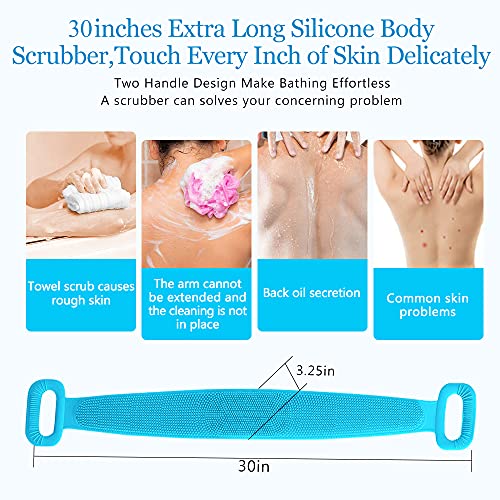 Duş için Morven Sırt Temizleyici, 30 inç ve 35½ inç Erkekler ve Kadınlar için Saplı Silikon Peeling Banyosu Vücut Fırçasını