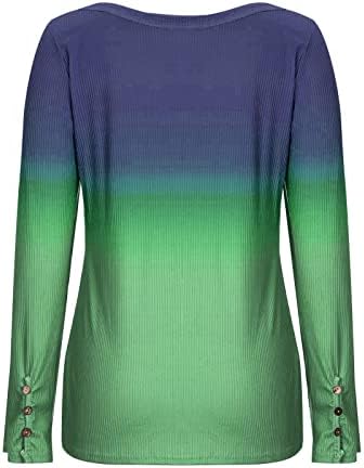 Uzun Kollu Gömlek Kadınlar için 2022 Moda Batik Henley Tişörtleri Düğme Crewneck Nervürlü Örgü Tunik Bluz Tops