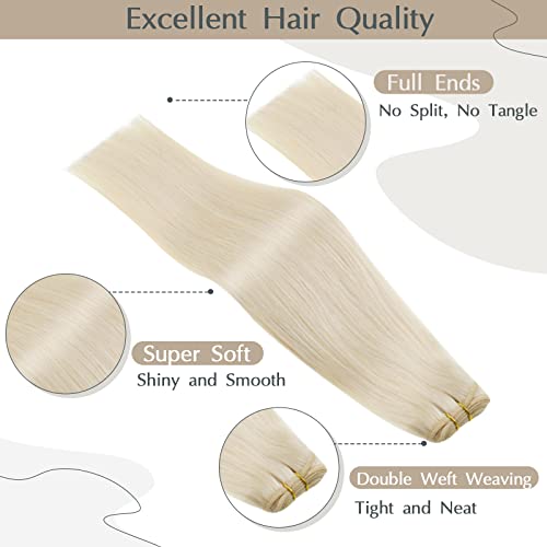Harika: Klipsli postiş gerçek insan saçı Platin Sarışın 14 İnç 105g ve Çift örgülü saç Uzantıları İnsan Saçı Dikmek Remi