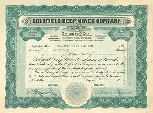 Altın Sahası Derin Madenleri A. Ş. - Stok Sertifikası